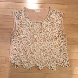 SOLD Pink and Cream lace floral crop top